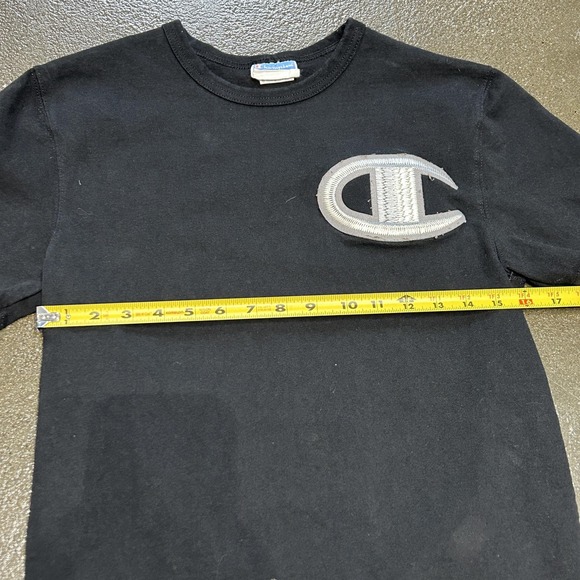 Champion Shirt Mens Small Black Big C Logo Chenille Patch Tee Athletic Crewneck - Picture 4 of 6